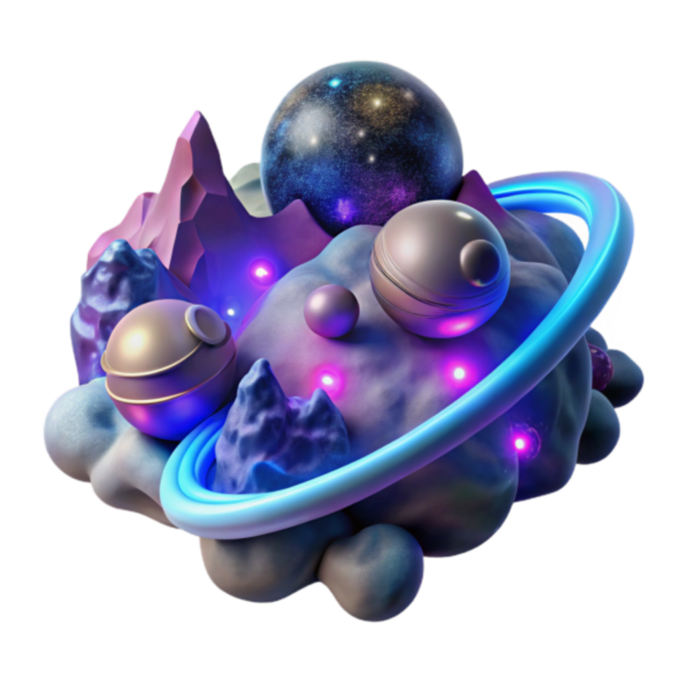 Cosmic Nebula 3D Render Abstract Space Landscape with Glowing Planets and Rocks png