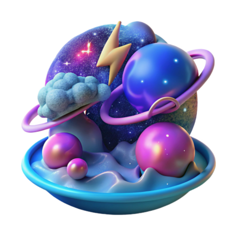 Cosmic Dreamscape 3D Render Abstract Galaxy Background with Planets, Stars, and Clouds png