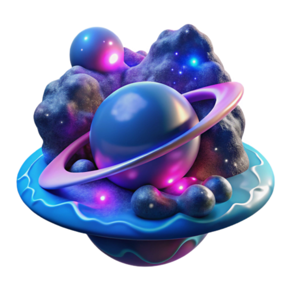 Neon Planet 3D Render Abstract Background Illustration png