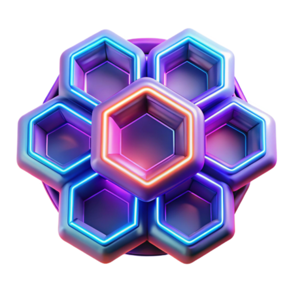 Hexagon Neon Glow 3D Render Abstract Background Image png