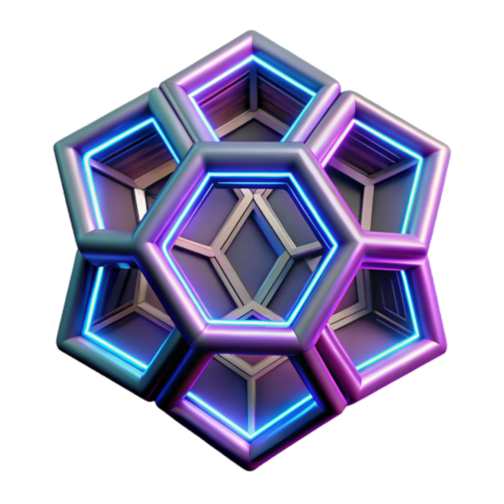 Hexagonal 3D Render Abstract Background with Neon Lights png