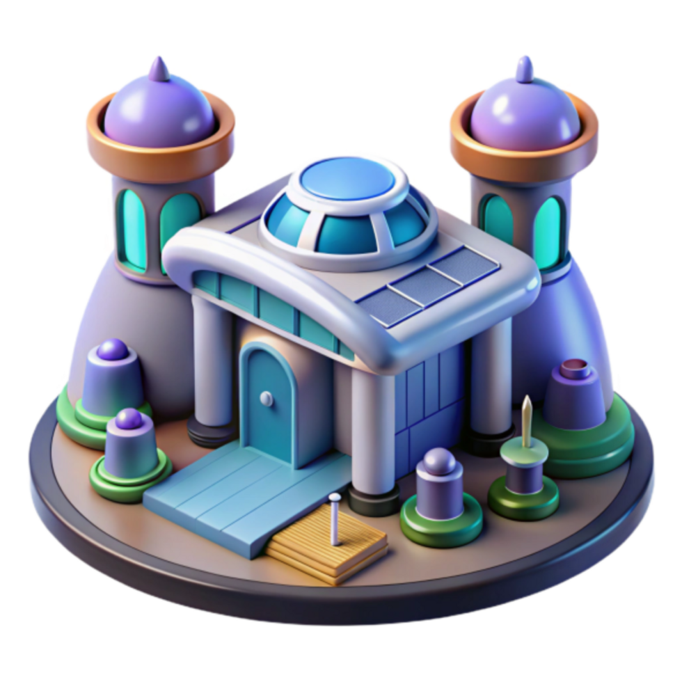 Whimsical 3D Render of a Futuristic Building, Stylized Architectural Design png