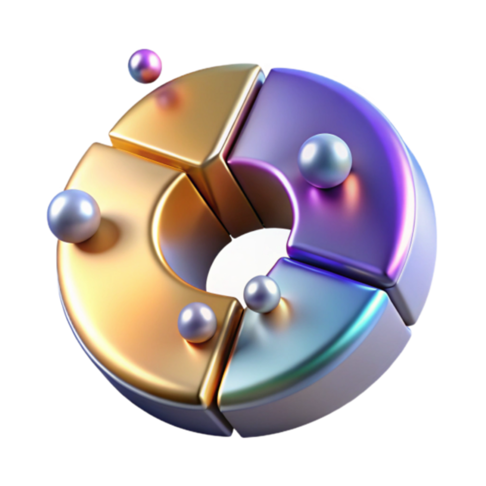 Abstract 3D Render of Metallic Pie Chart with Pearls png