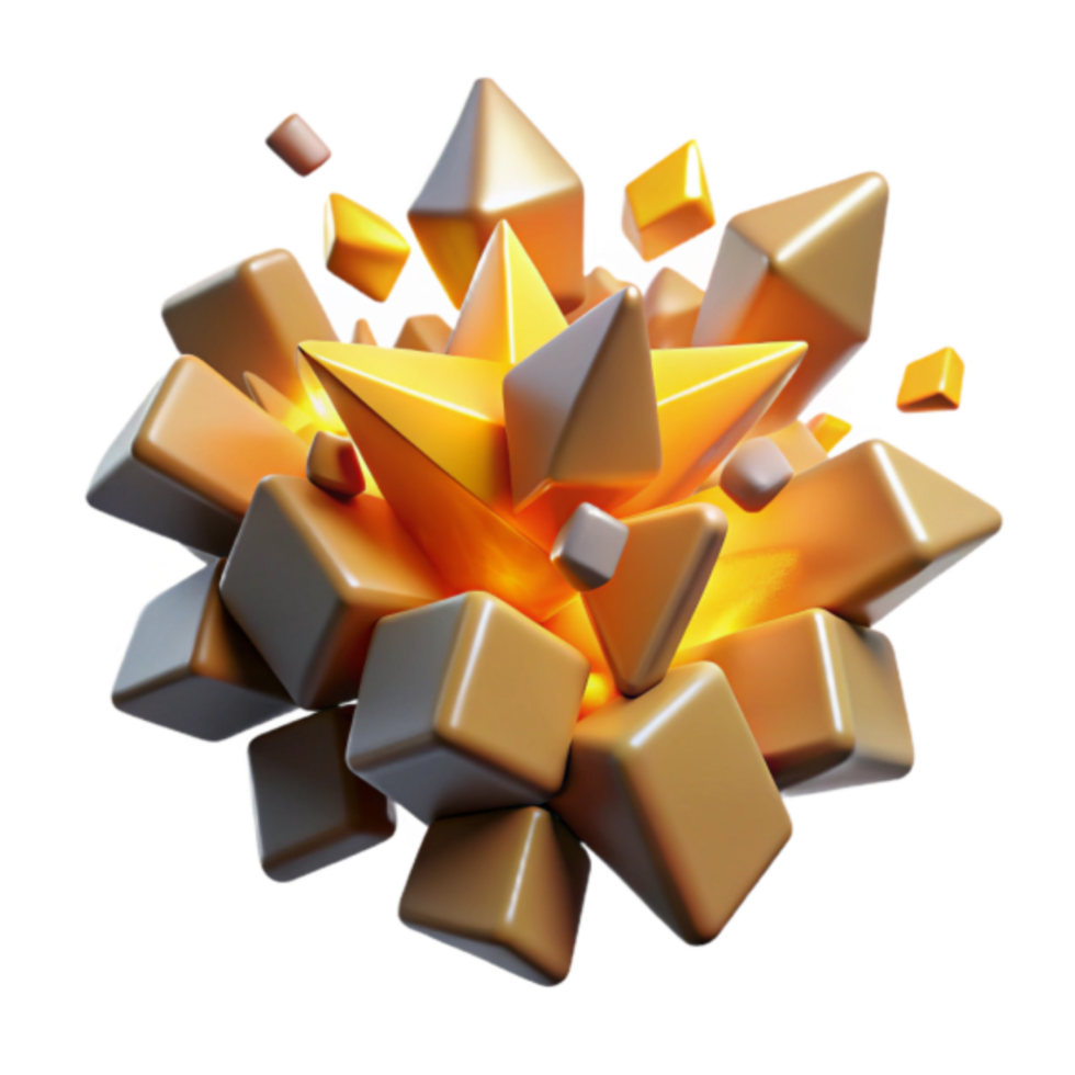 Golden Geometric Explosion 3D Render Abstract Background Image png