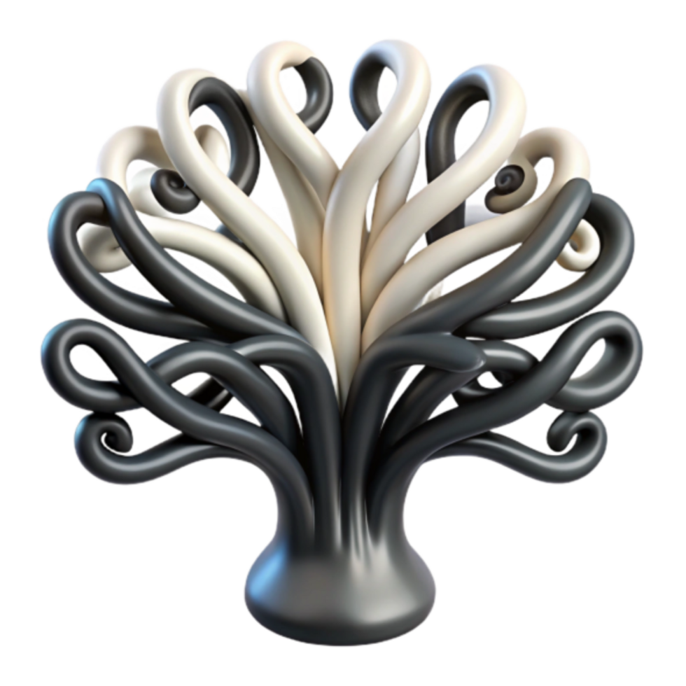 Abstract 3D Render of a Black and White Swirling Organic Form png