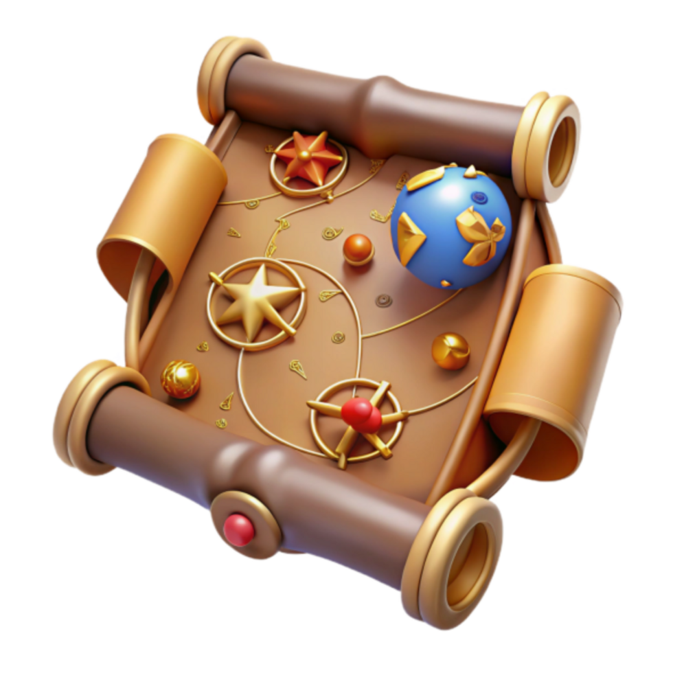 Celestial Scroll 3D Render Fantasy Game Asset, Mystic Map Illustration png