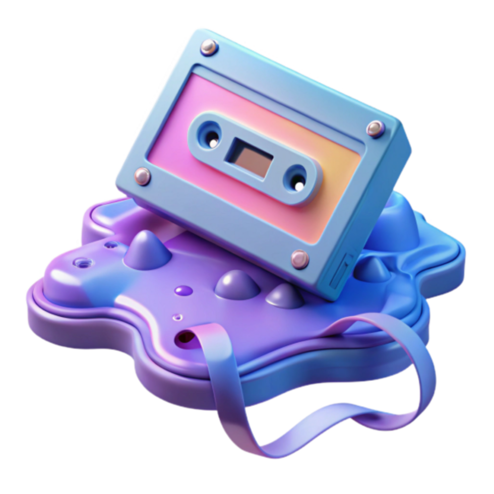Pastel 3D Render of Retro Cassette Tape on Abstract Background png
