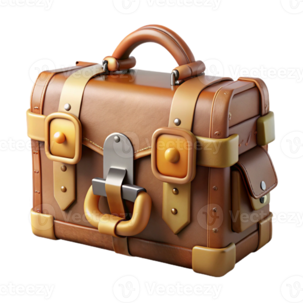 Vintage 3D Render of a Leather Suitcase, Travel Bag Illustration png