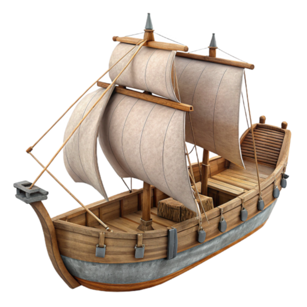 3D Render of a Wooden Sailing Ship, Cartoon Style png