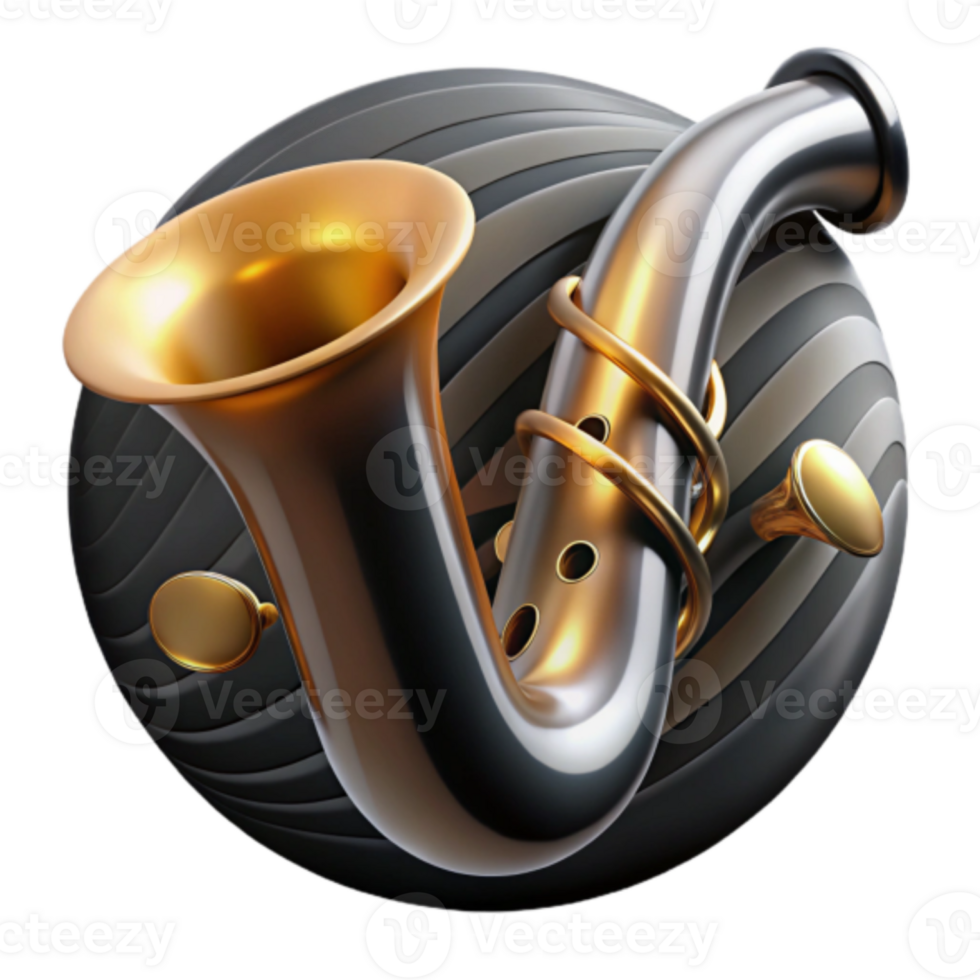 3D Render of a Gold and Black Saxophone on a Swirling Background png