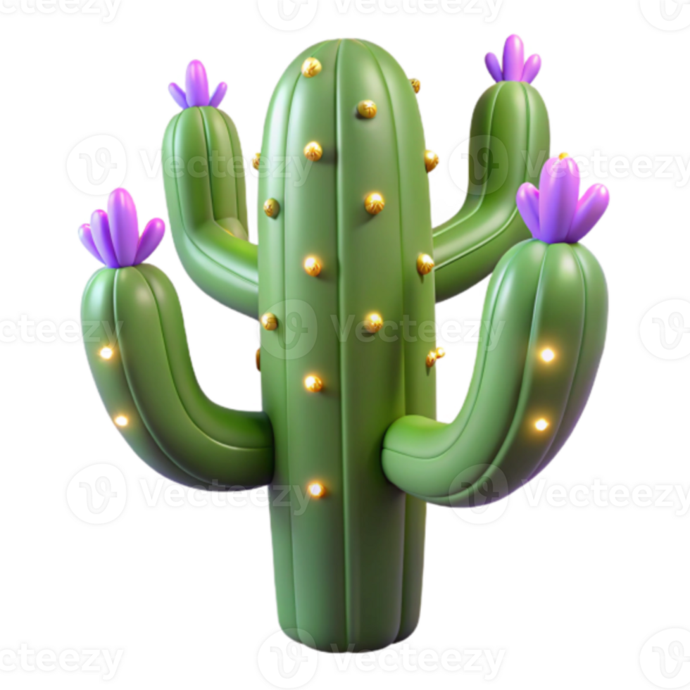 3D Render of a Luminous Cactus with Flowers png