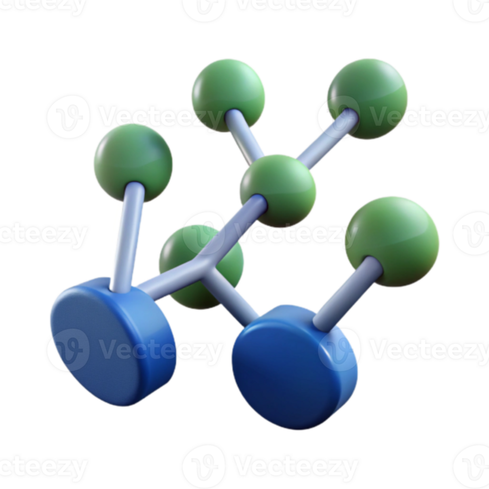 3D Render Molecular Structure Green Blue Atoms Bonds Science Illustration png