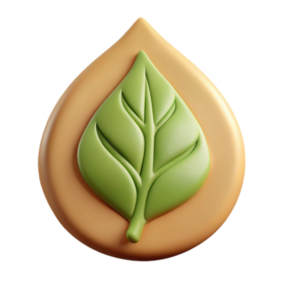 3D Render Green Leaf Icon on Beige Background Eco Symbol Illustration png