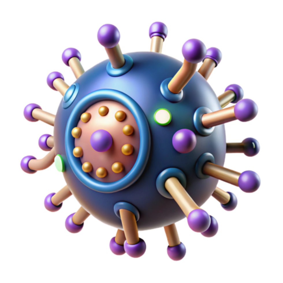 3D Render of a Stylized Virus Particle, Microscopic Illustration, Colorful Viral Structure png