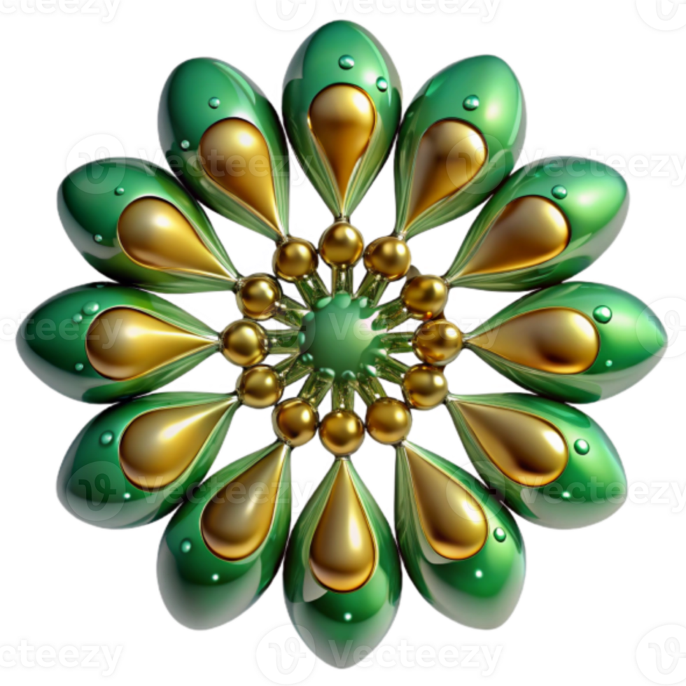 3D Green and Gold Abstract Flower Mandala Illustration png