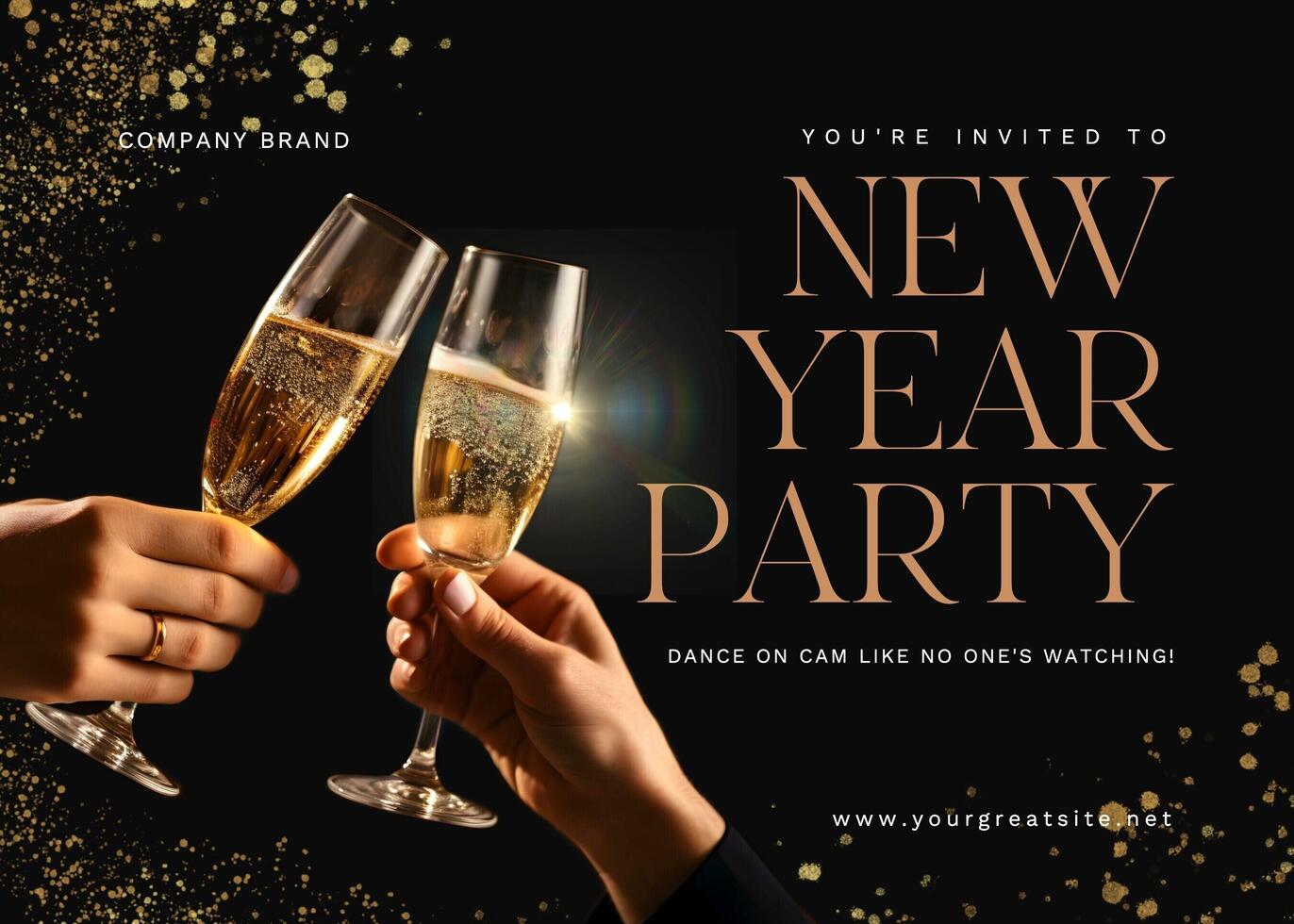 Black White Company New Year Party Invitation template