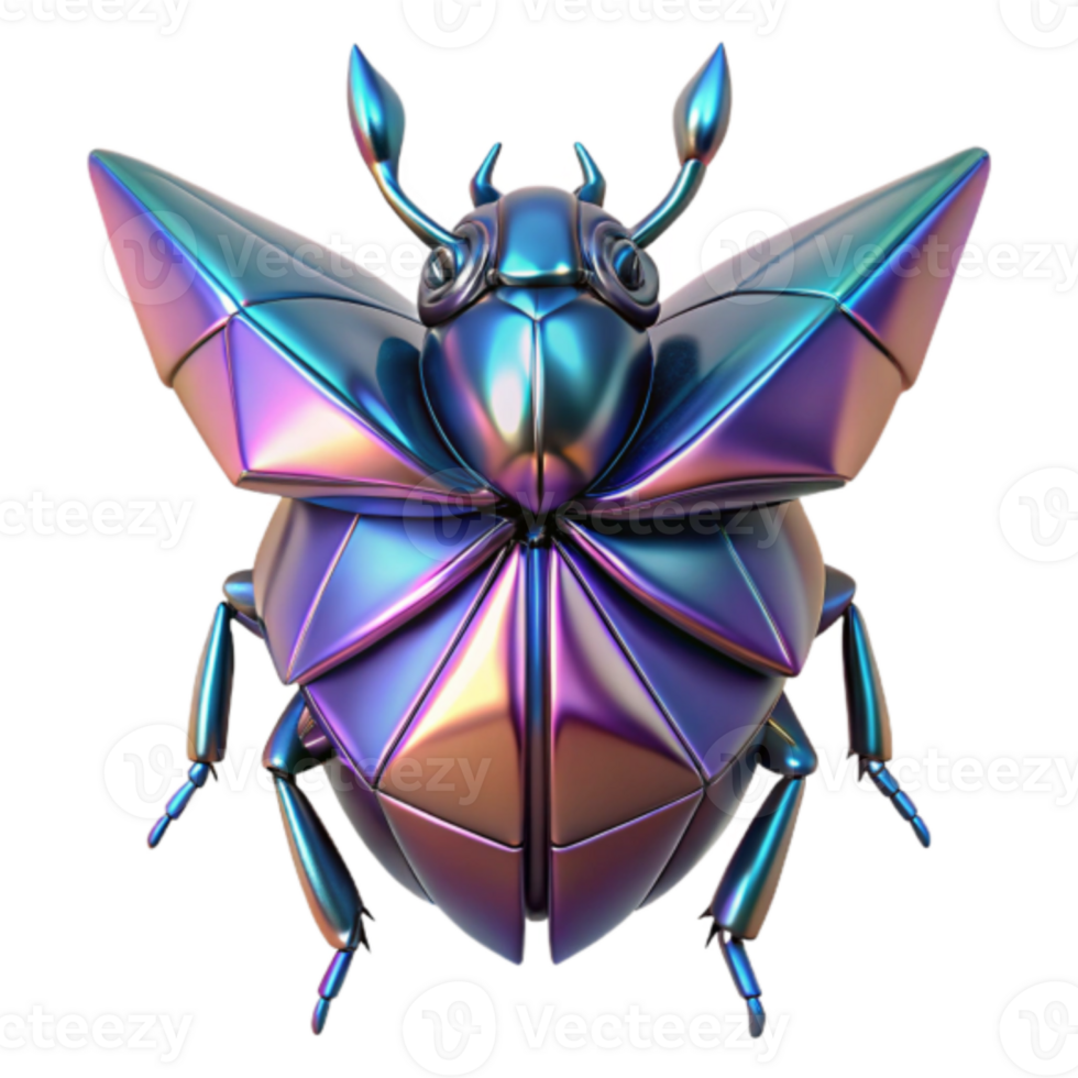 Iridescent Geometric Beetle 3D Render png