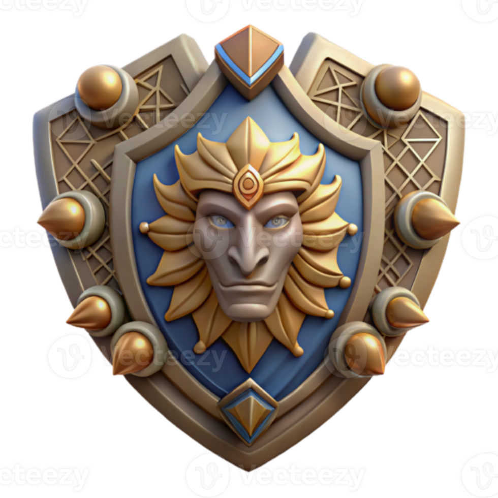 3D Render Golden Sun God Shield Emblem Illustration png