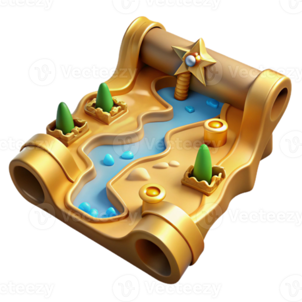 Whimsical 3D Render of a Golden Scroll Game Board png