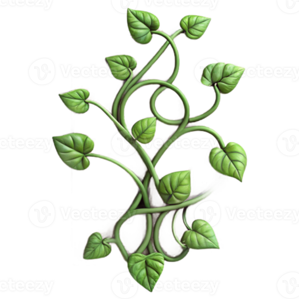 Intricate 3D Illustration of Lush Green Vine with Heart-Shaped Leaves png
