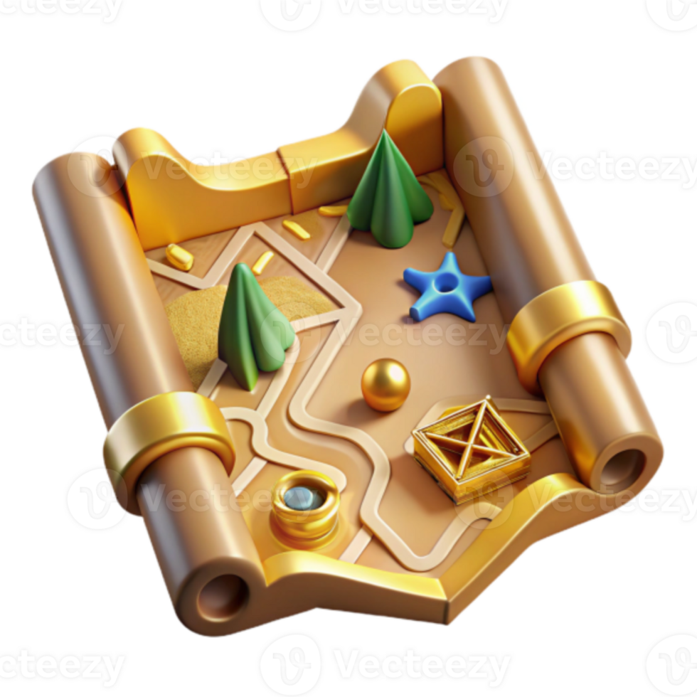 3D Render of a Treasure Map Scroll Illustration png