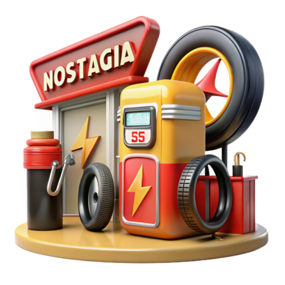 Retro Gas Station 3D Illustration Nostalgia Theme png