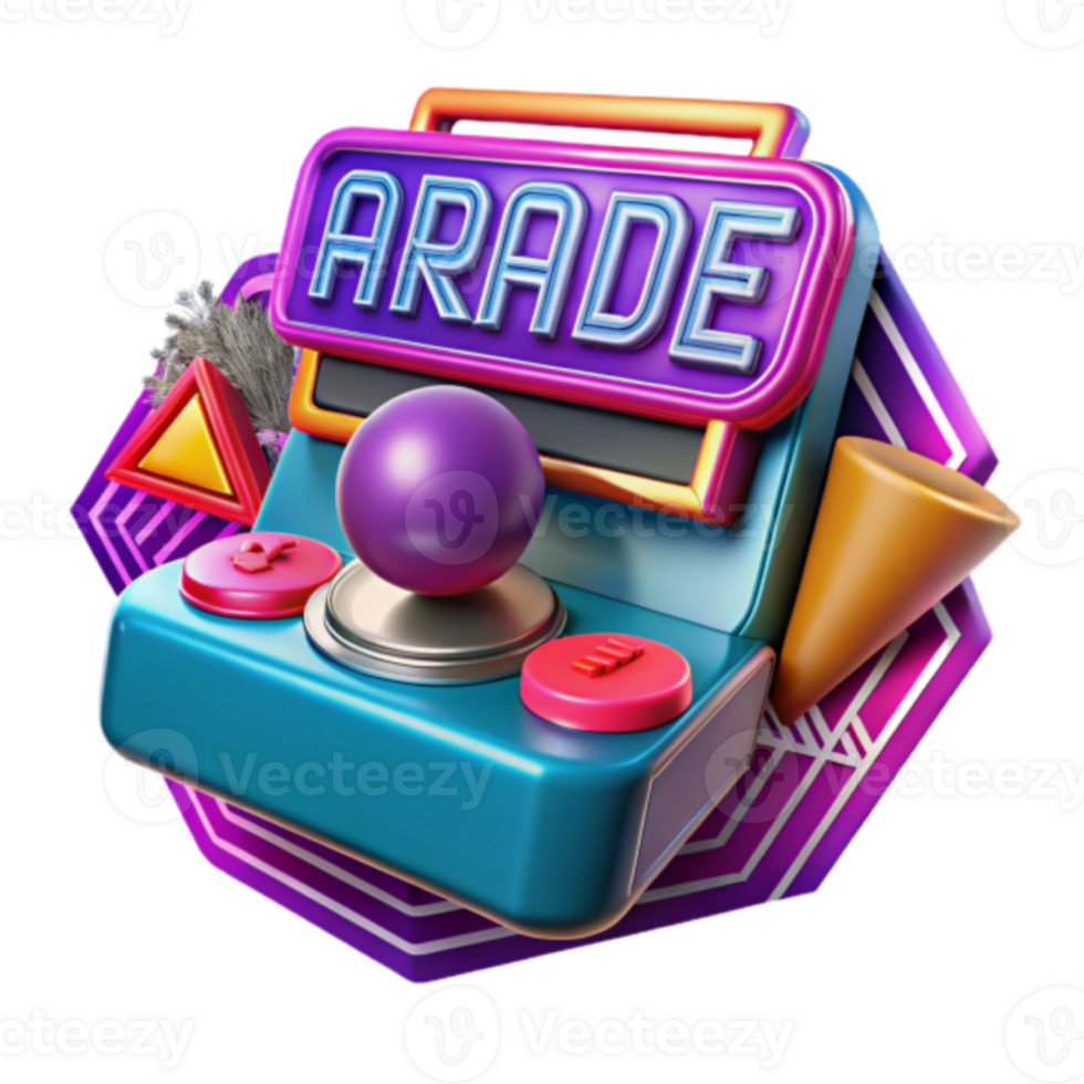 Vibrant 3D Render of Retro Arcade Joystick and Game Console png