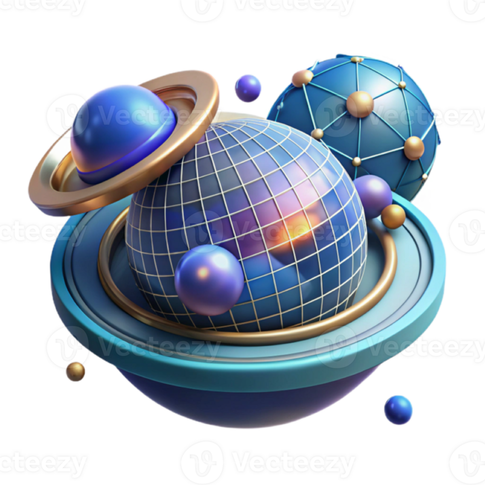 Abstract 3D Render of Celestial Sphere with Geometric Elements png