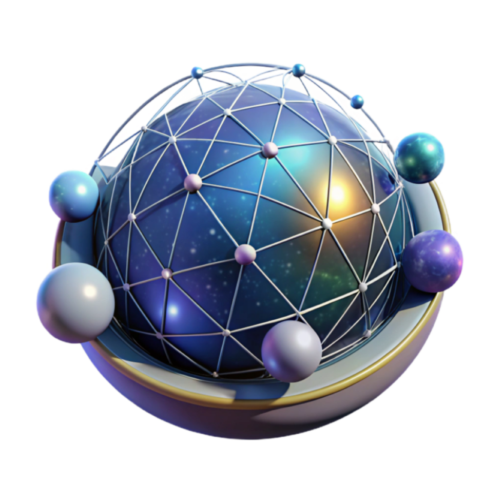 Cosmic Network 3D Illustration Celestial Sphere with Interconnected Nodes png