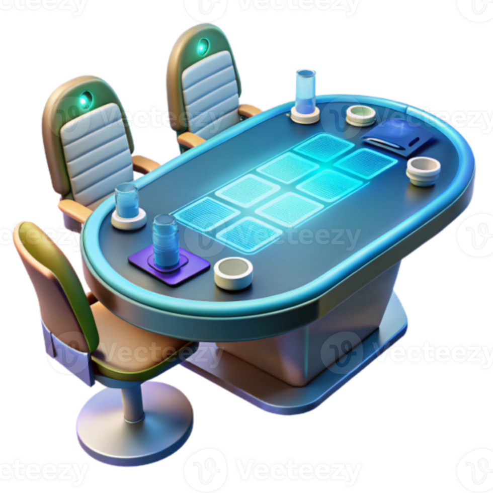 Futuristic 3D Render of a Gaming Table with Illuminated Cards png