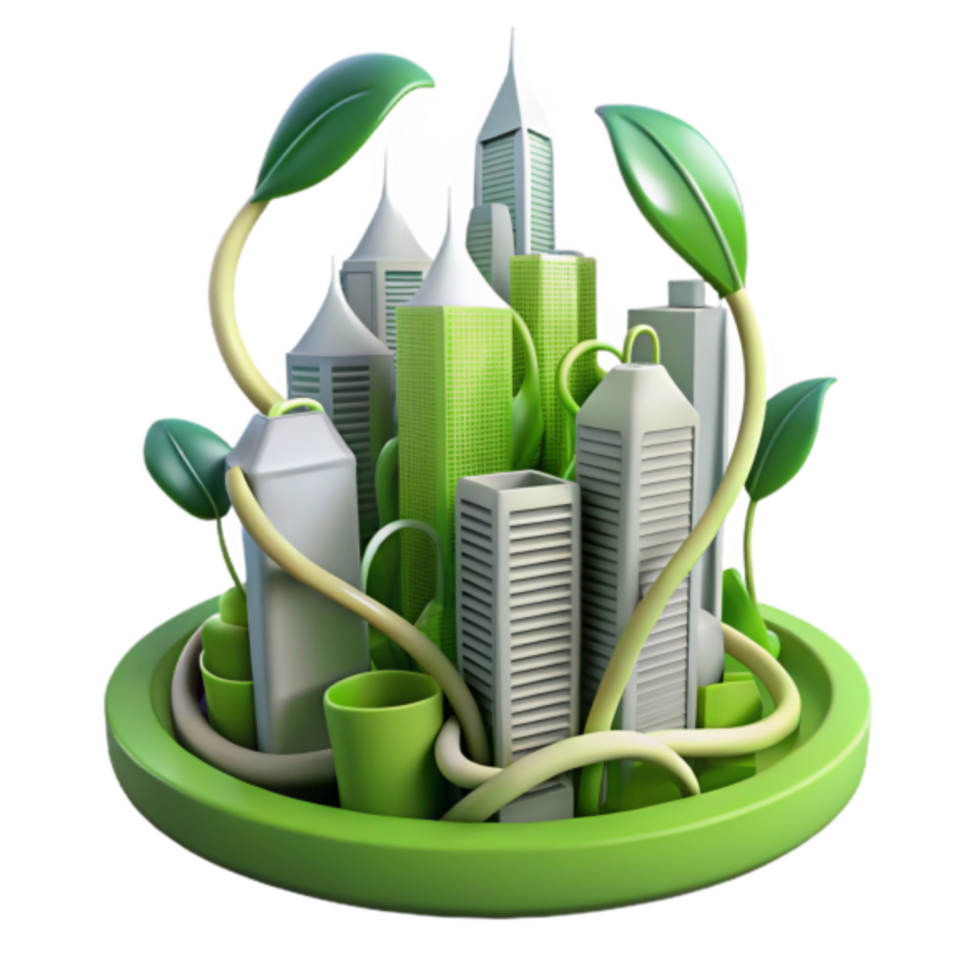Eco-City Metropolis 3D Illustration Sustainable Urban Landscape with Greenery png