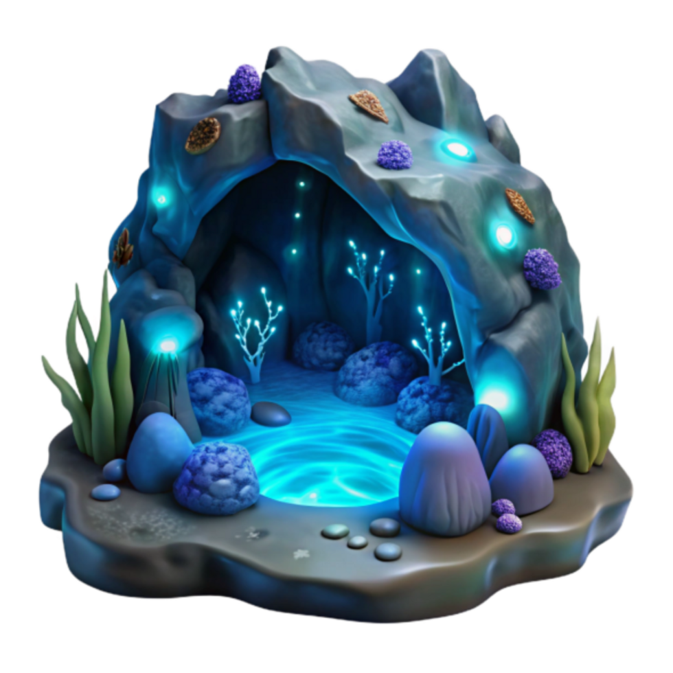 Enchanted Grotto 3D Render Glowing Pool, Fantasy Cave Illustration png