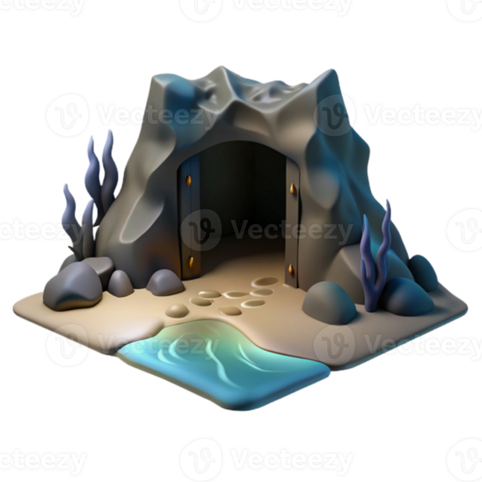 Stylized 3D Render of a Coastal Cave Entrance png