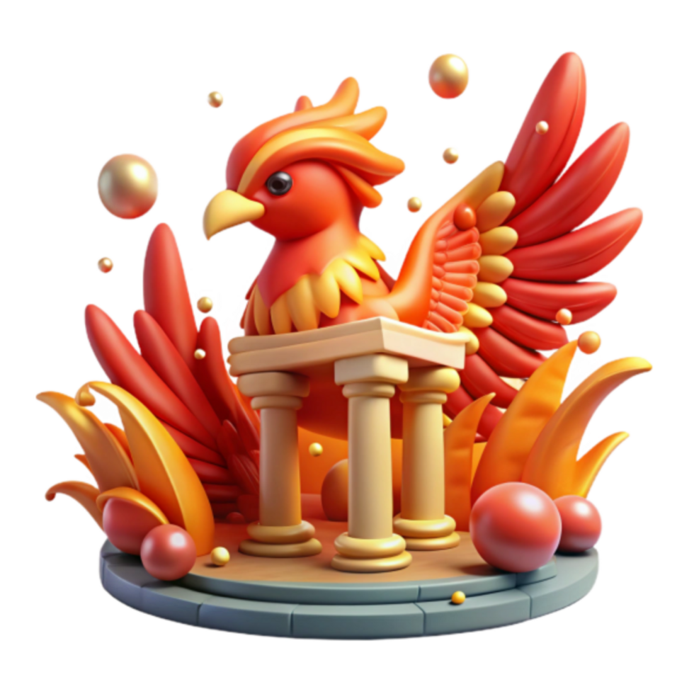 3D Render of Mythical Firebird on Classical Columns png