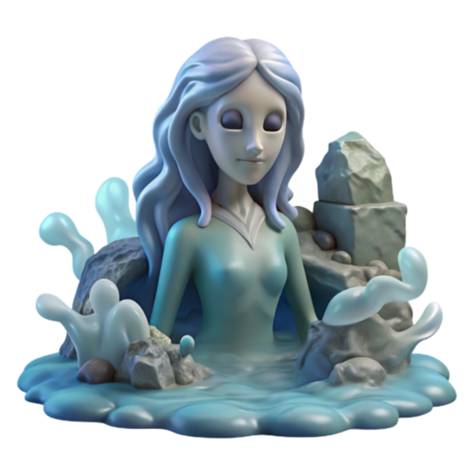 Serene Water Spirit 3D Render A Mystical Figurine in a Tranquil Pool png