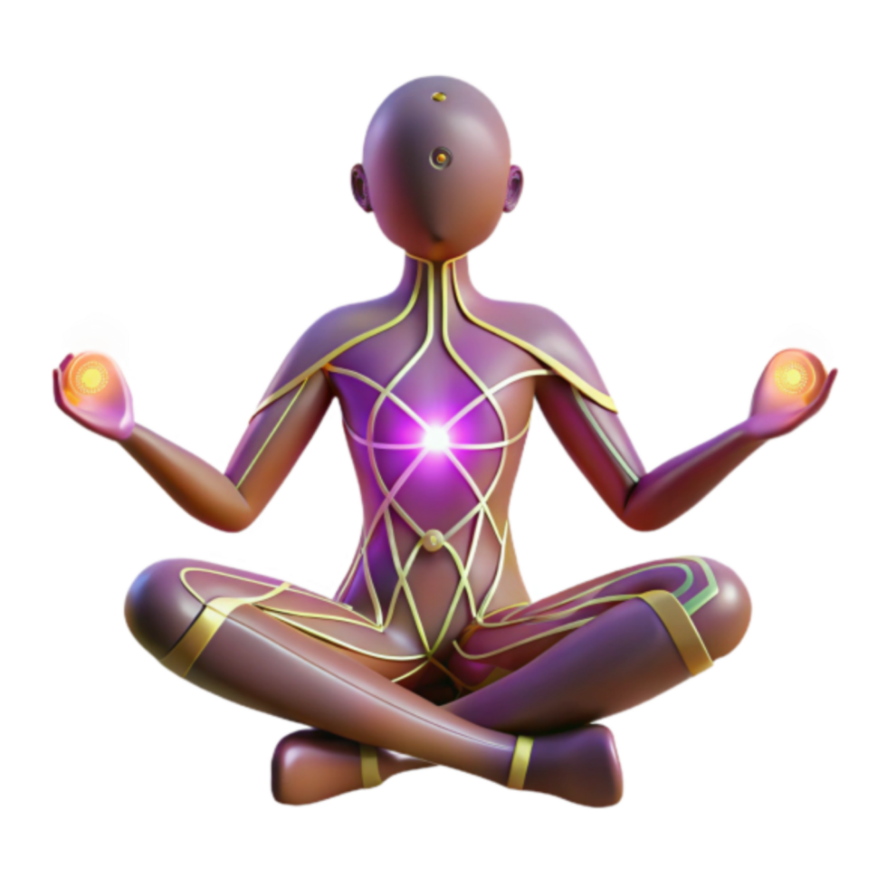 3D Illustration of a Figure in Lotus Position, Inner Light and Energy png
