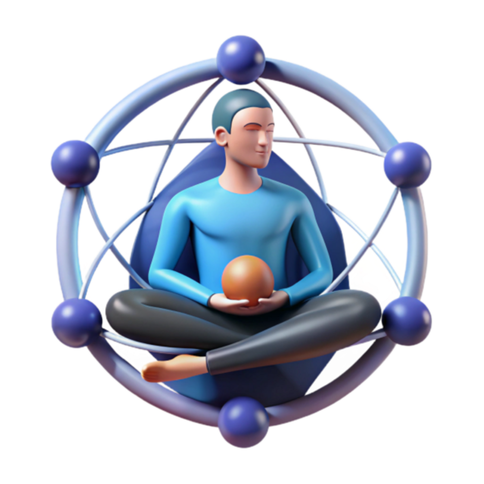3D Render of a Man Meditating in a Molecular Structure Chair png
