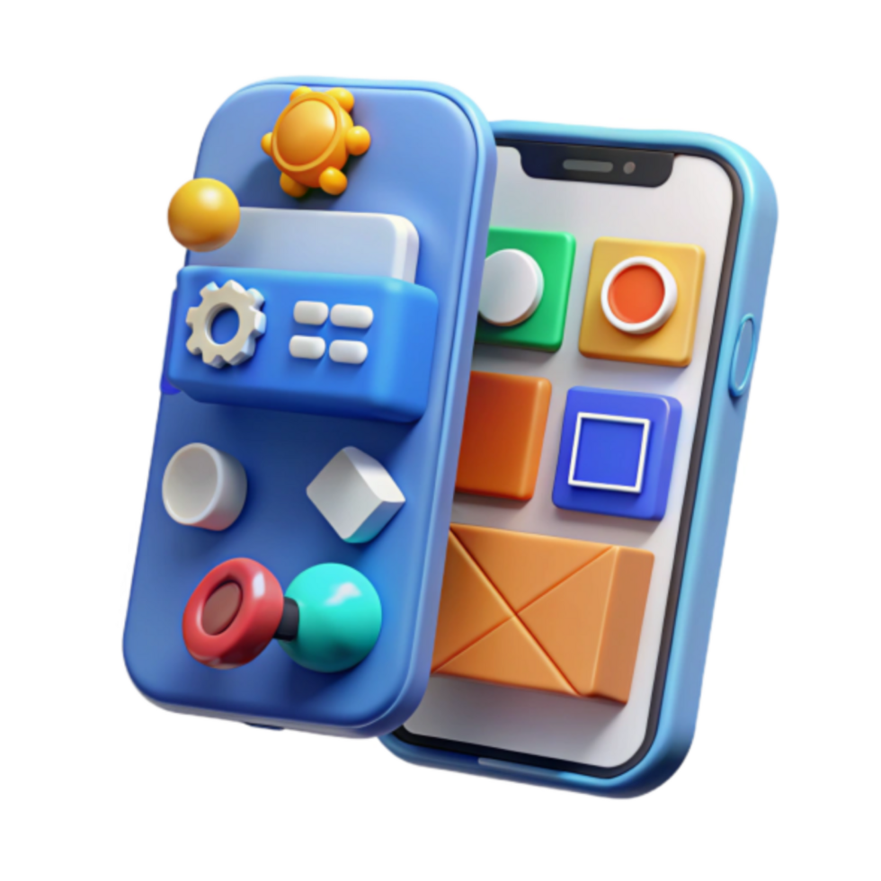 3D Render of Mobile App Interface Colorful App Icons and Buttons png