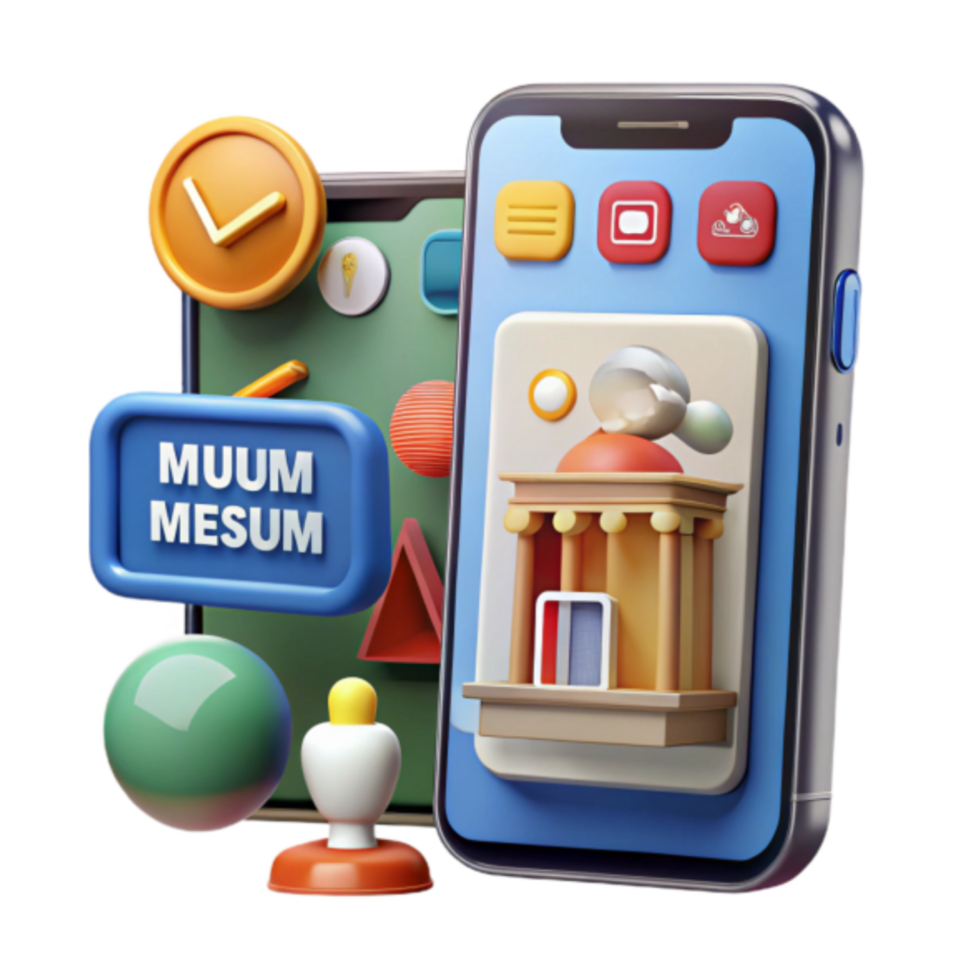 3D Illustration of Mobile App Interface with Building Design and Abstract Elements png