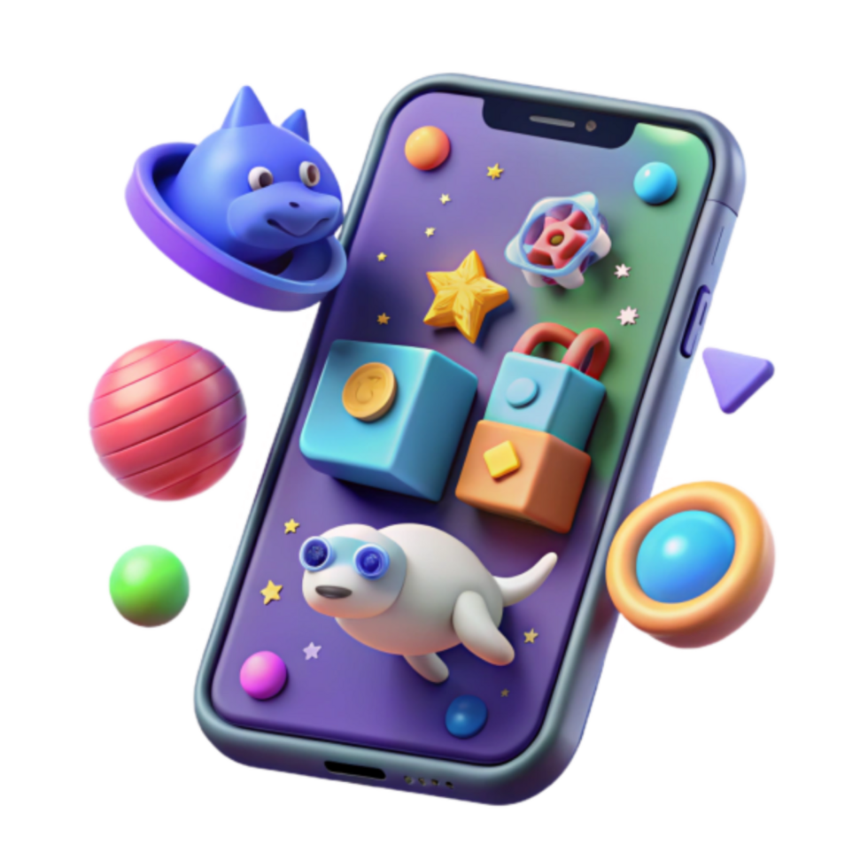 3D Render of Playful Smartphone App Interface with Cartoonish Elements png