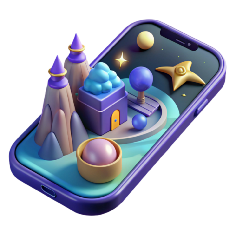 3D Render of a Whimsical Nighttime Scene on a Smartphone Screen png