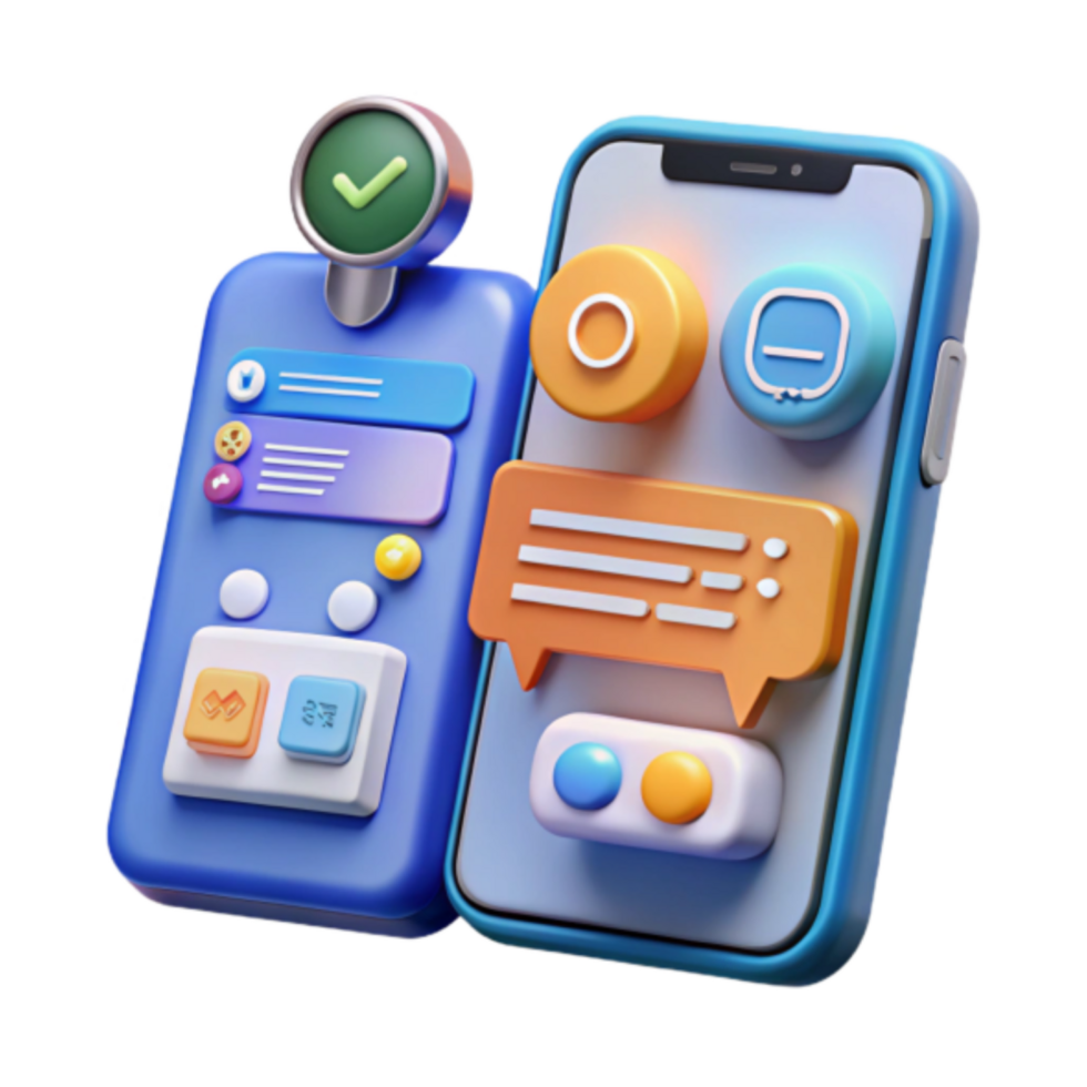 3D Render of Mobile App Interface Design, Colorful Buttons and Icons, User Interface Elements, Digital Technology Illustration png