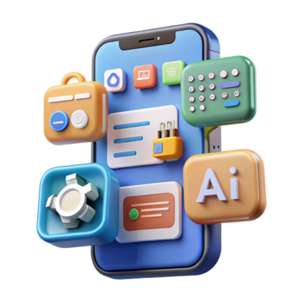 3D Illustration Mobile App Interface Design with Colorful Icons png