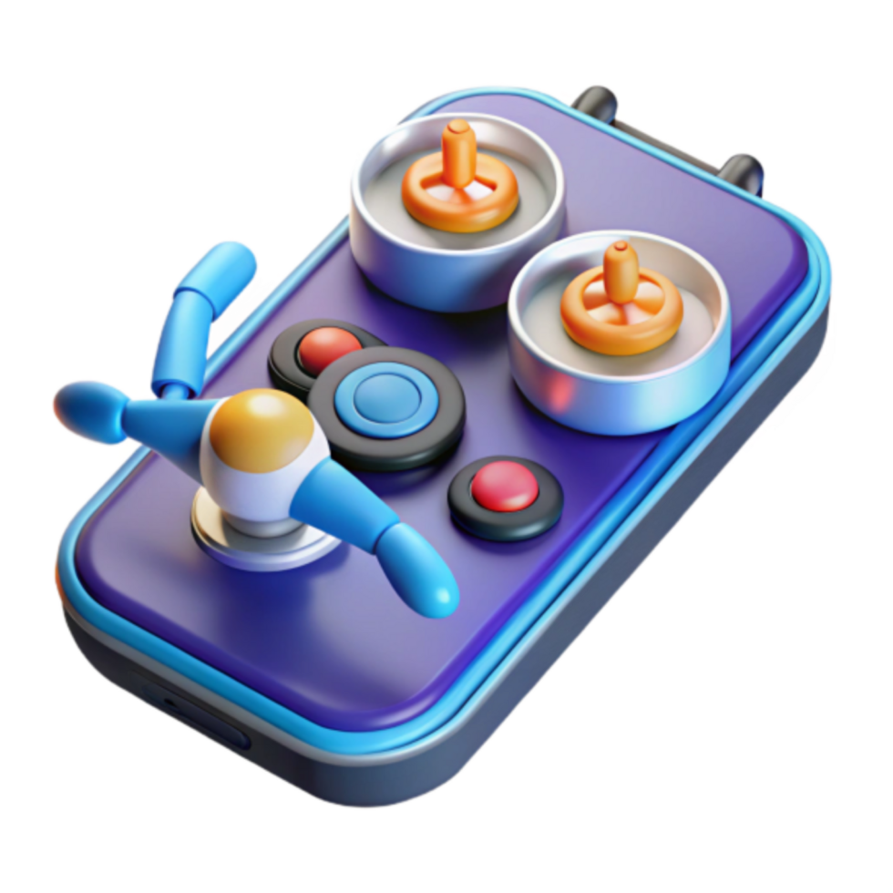 3D Render of a Futuristic Game Controller with Joystick and Buttons png