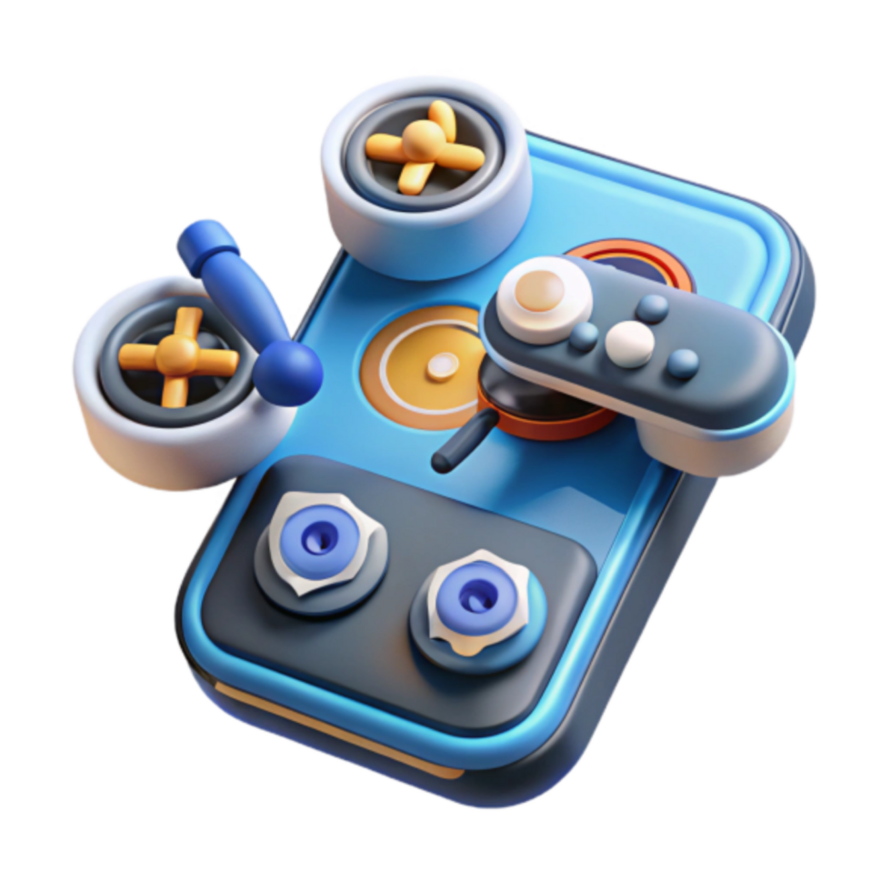 3D Illustration of a Futuristic Gaming Controller with Joysticks and Buttons png
