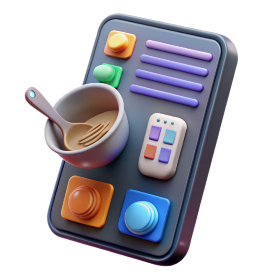 3D Render of a Mobile App Interface with Food Icons png