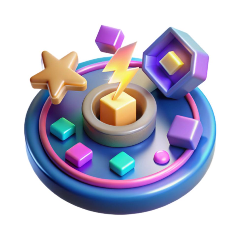 Vibrant 3D Render of Geometric Shapes and Energy Burst png