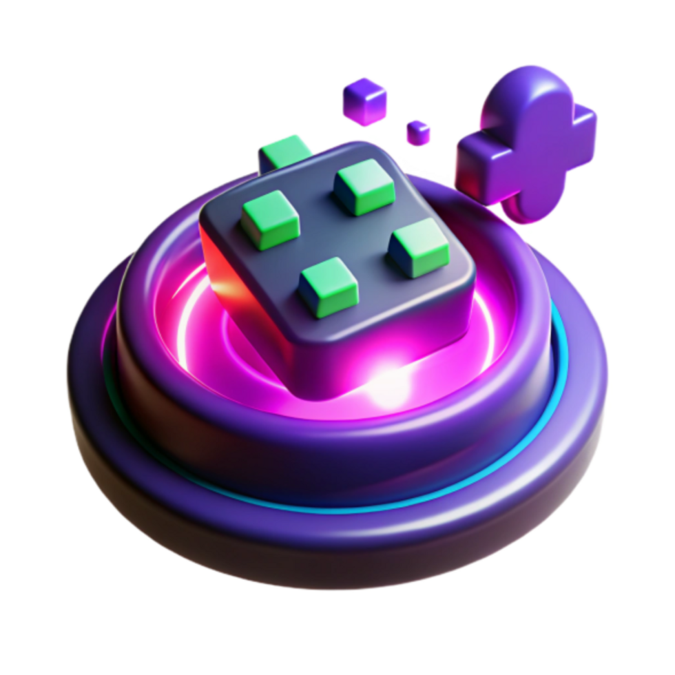 Vibrant 3D Render of Abstract Neon Cube on Platform png