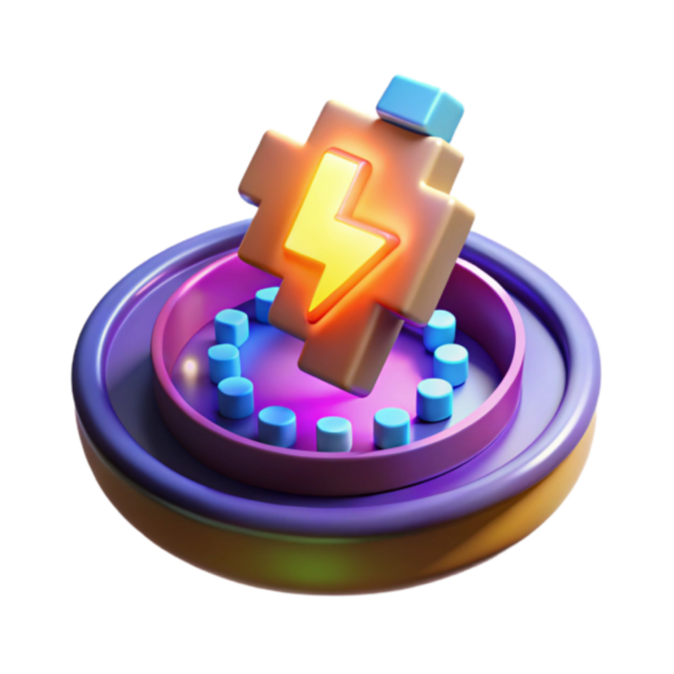 3D Render of a Glowing Lightning Bolt Icon on a Platform png