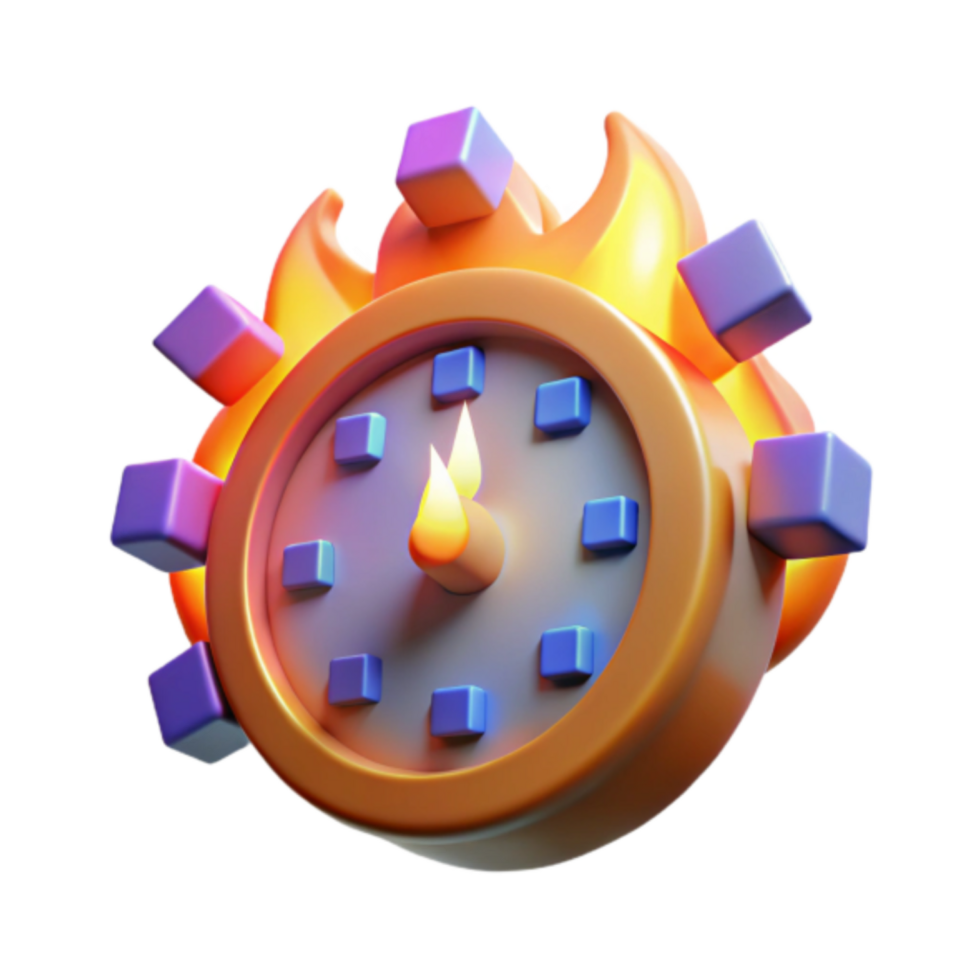 Fiery Clock 3D Render, Time Management, Burning Clock Illustration, Abstract Clock Background, Digital Clock Design, Clock Icon, Flame Clock Graphic, Countdown Timer, Animated Clock, 3D Clock Art png